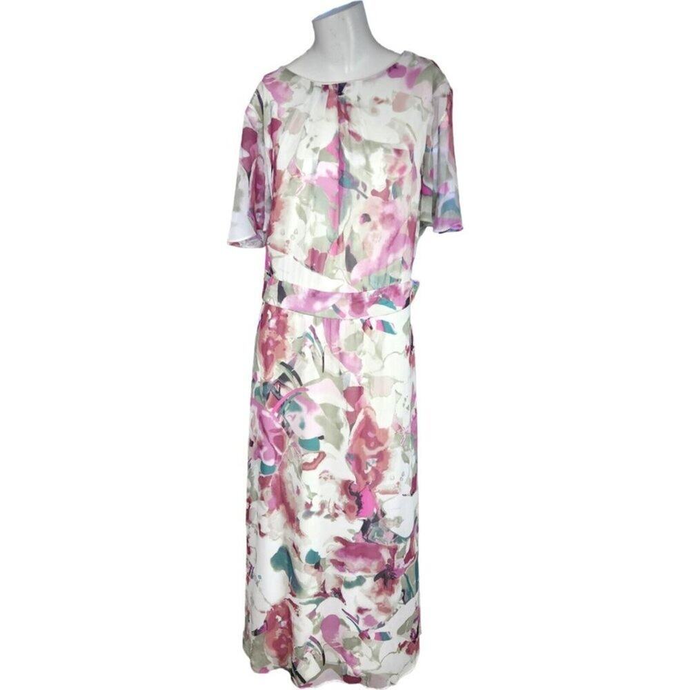 Jemma Purple, Lilac, Green, White Water Floral Print Dress 16 Cottagecore